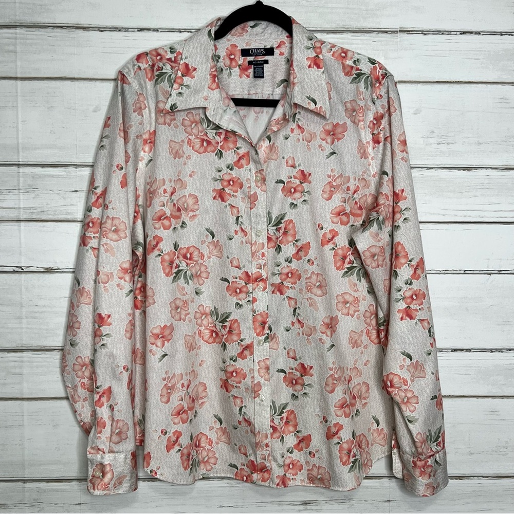 Chaps Long Sleeve Floral Button Down Top Size XXL